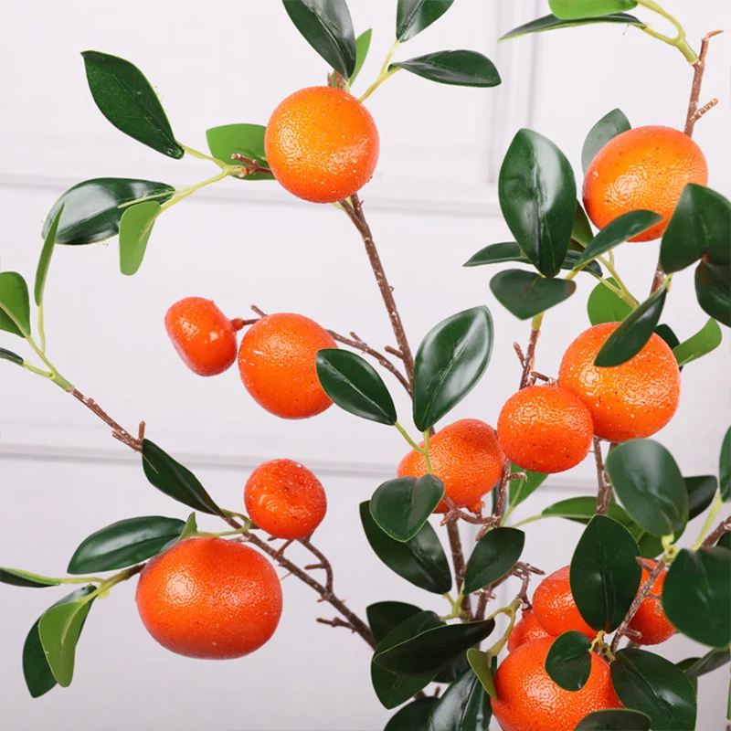 88cm Artificial Fruits Orange Branches Fake Fruit Props with Green Leaves Kumquat Home Office Room Garden New Year Decoration