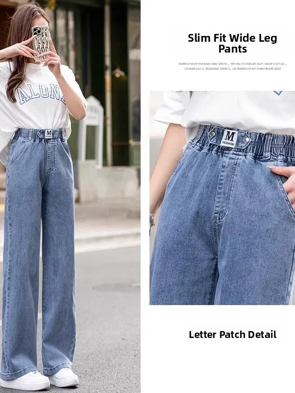 Women's Fleece Lined Thick Denim Wide Leg Pants Loose Straight High Waist Winter New Style Junior High School Short Size