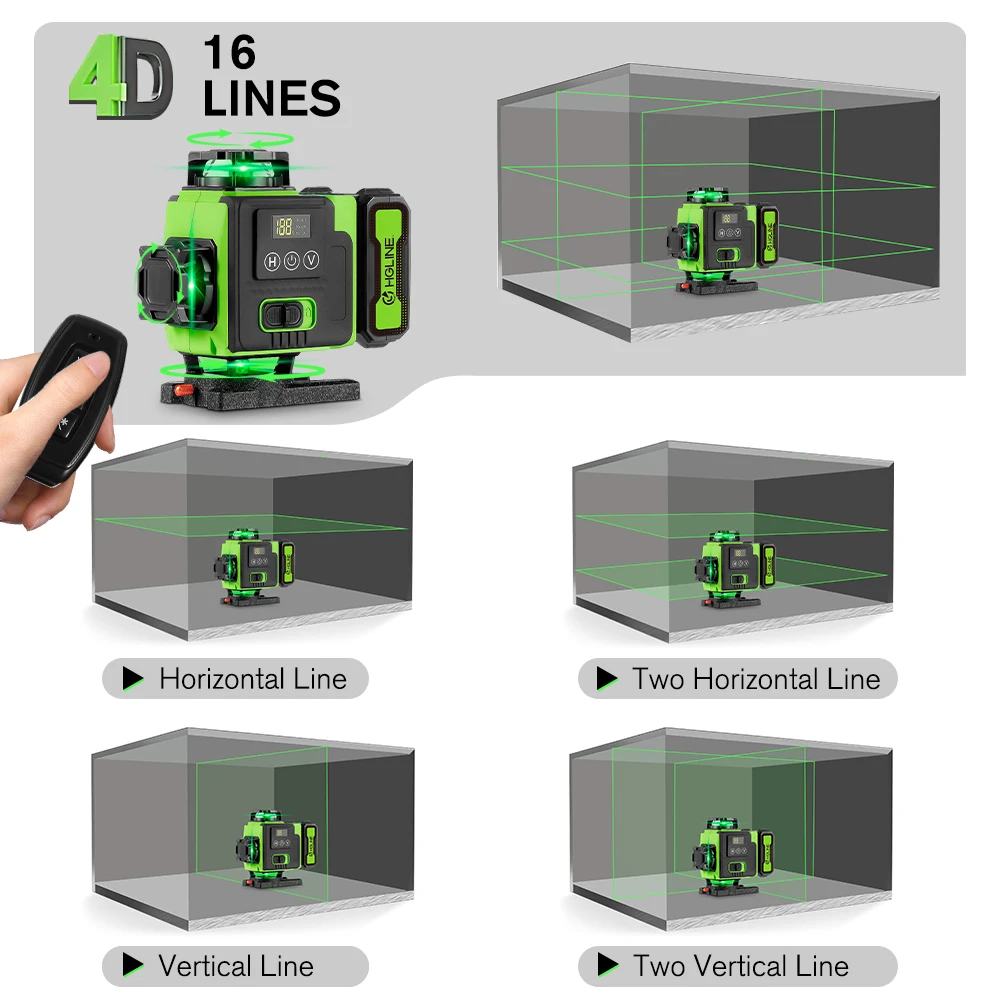 HGLINE 16 Lines/4D Laser Level Professional Construction Laser Level Tool 360° Selfleveling Horizontal Vertical Leveling Machine - 2