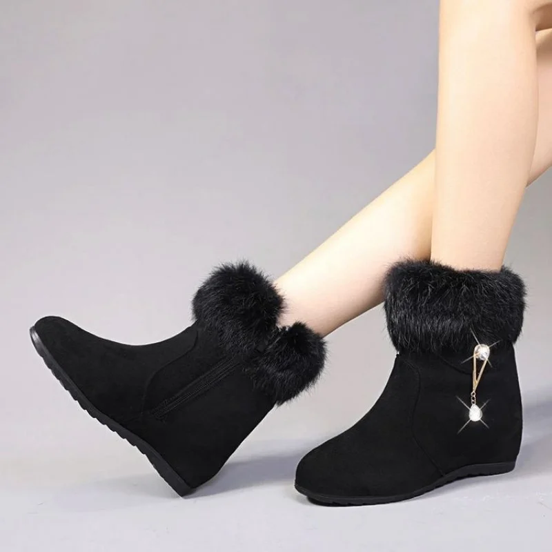 أحذية الثلوج لخريف وشتاء 2025 الجديدة للنساء، مقاومة للبرد، دافئة، غير قابلة للانزلاق، كعب مسطح، أحذية عصرية بسحاب جانبي