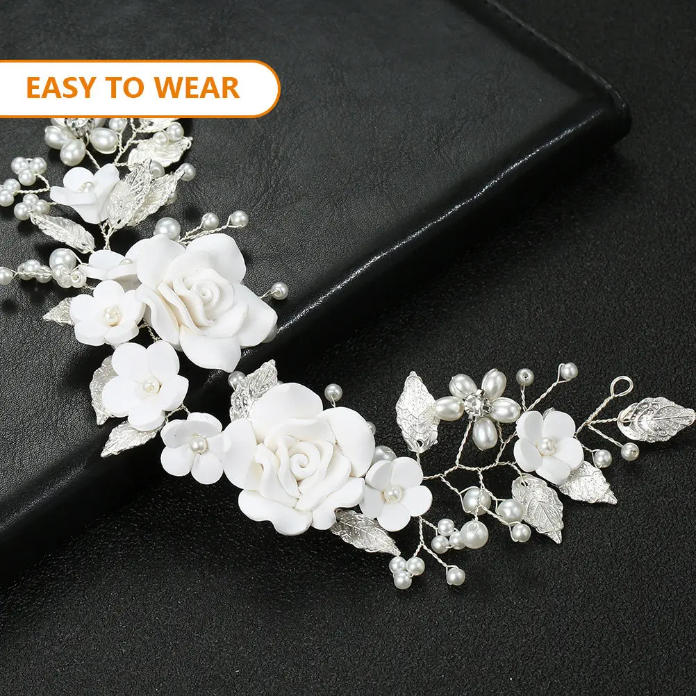 

Pearl Bridal Hair Vine Leaf Flower Wedding Headpiece Delicate Hair Accessories for Bride Women Elegant Style Wedding Headpiece