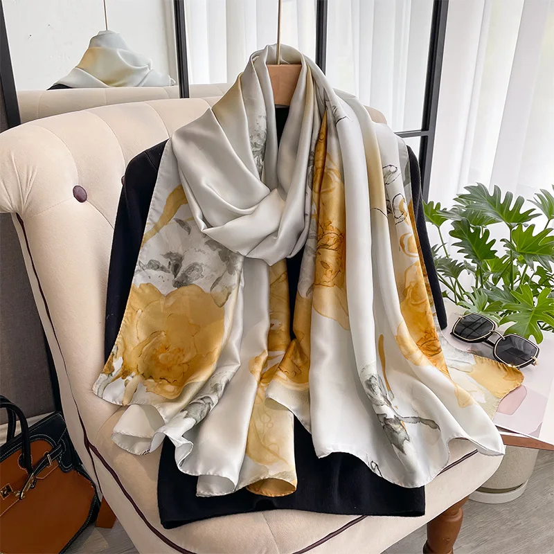 New Spring Scarf Women\'s Luxury Design Scarf Silk Smooth Scarf Soft Muslim Headband Shawl Beach 85x180cm