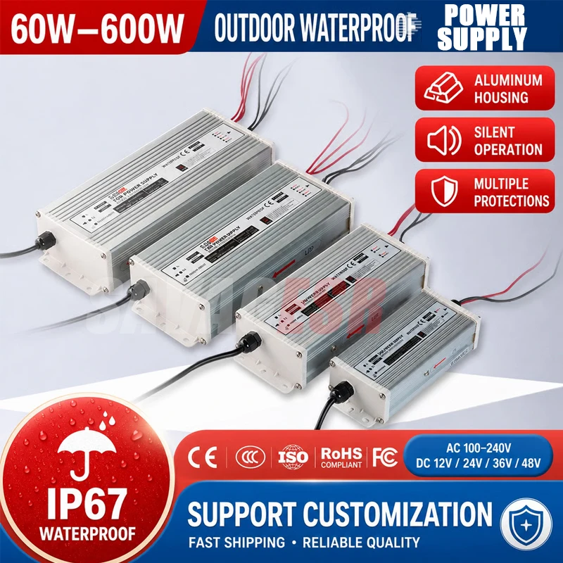 12V/24V LED constant voltage lighting transformer 175-240vac rainproof drive power supply 100W150W 200w 350W 400W 600W IP63