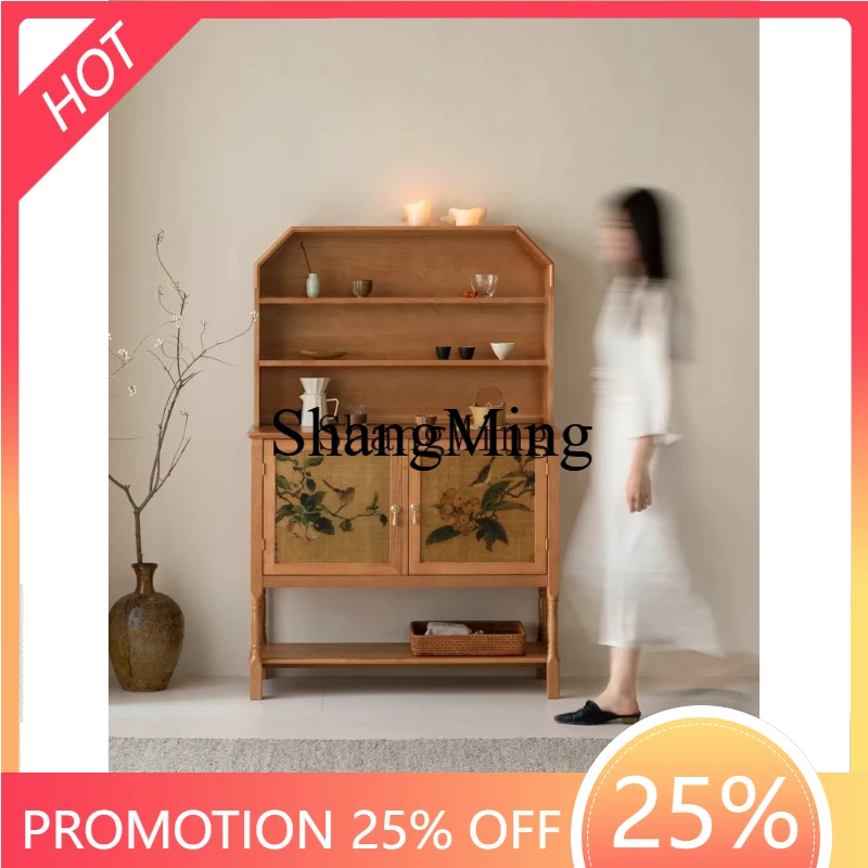 

SM Dynasty aesthetic solid wood tea cabinet integrated against the wall living room storage retro dining side locker