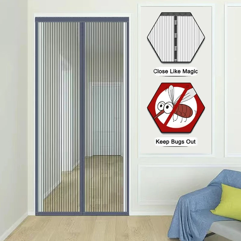 Grey，Automatically close mosquito nets,magic self-adhesive  doors screen window,magnetic screen door，Mosquito prevention mesh