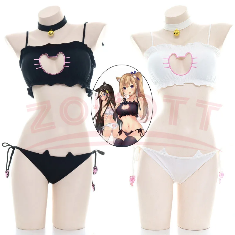 Anime Mädchen niedlichen Katze Pfote Glocke Unterwäsche Temperament sexy Dessous Uniform Frauen Cosplay Katzen hohlen BH Pyjama Outfit Kostüme