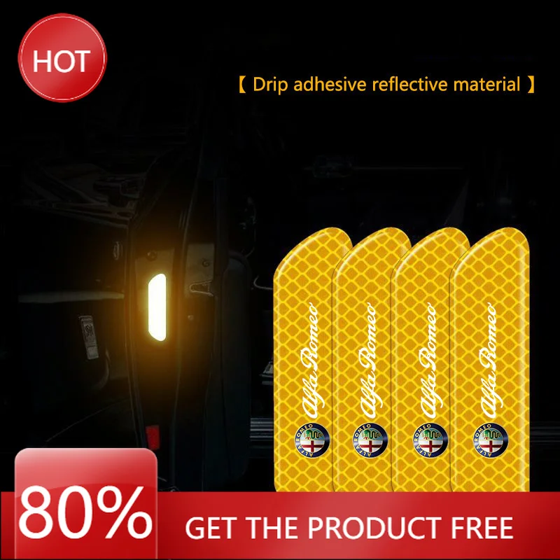Hub Caps 4PCS Car Door Sticker Safety Warning Reflective Mark For Alfa Romeo Giulia Stelvio Giulietta 156 159 147 Mito Tonale Br