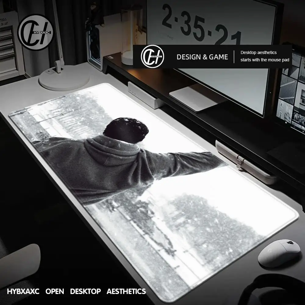 Alfombrilla de ratón de película R-Rocky Balboa para Gamer, alfombrilla de ratón antideslizante profesional, alfombrilla para teclado de ordenador con borde de bloqueo
