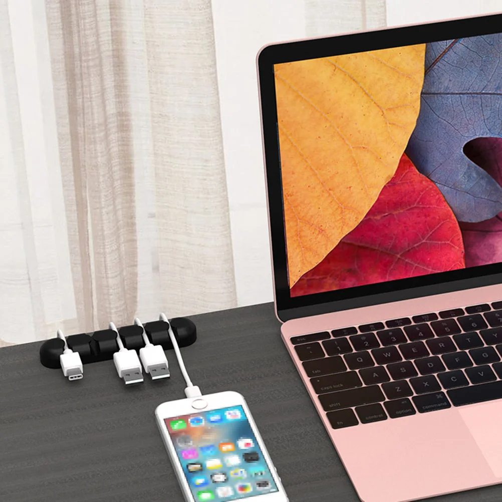 

5 Holes Cable Clips Data Line Organizer Black Adjustable Cord Clips Desktop Cable Management Holder Wire Cord Organizer