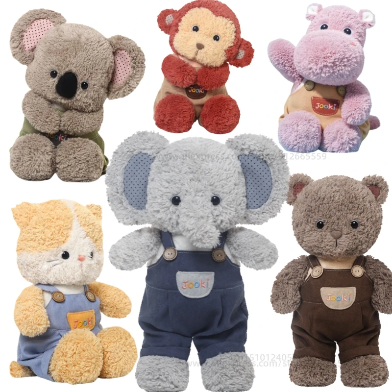 Cartoon 44 cm Dierenserie van Overalls Olifant Beer Kat Nijlpaard Koala Aap Zacht Knuffels Kussen Cadeau voor meisjes Jongens