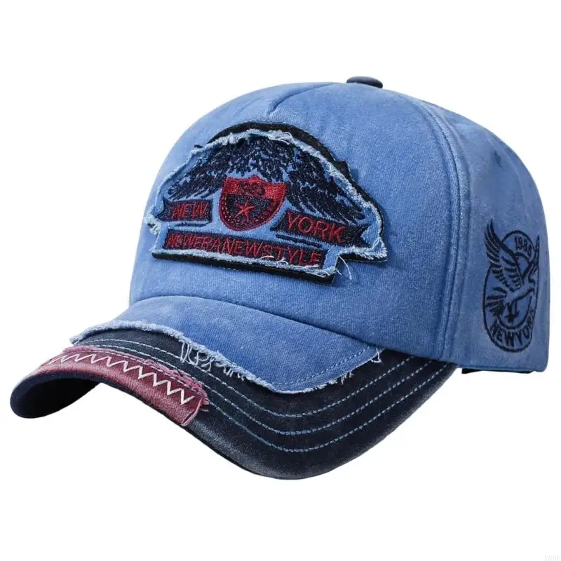 Embroidered Cap With Distressed Fabric, Texture and Adjustable Closure for Casual Daily Relaxed Outdoor Outings Y08E