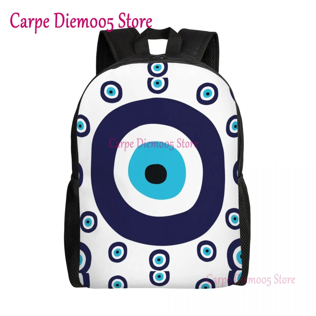 

Темно-синий и Aqua Nazar Evil Eye Lucky Charm Рюкзак с узором для женщин и мужчин Модная сумка для книг для колледжа Школьный амулет Сумки в стиле бохо
