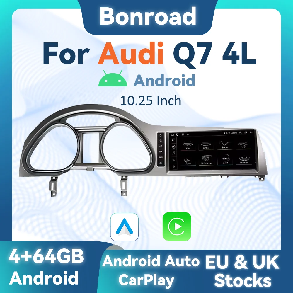Bonroad-Autoradio Android, CarPlay, Navigation GPS, Bluetooth, MMI 2G/3G, Écran Stéréo, Lecteur Limiteur pour Voiture Audi Q7 4L (2005-2015)
