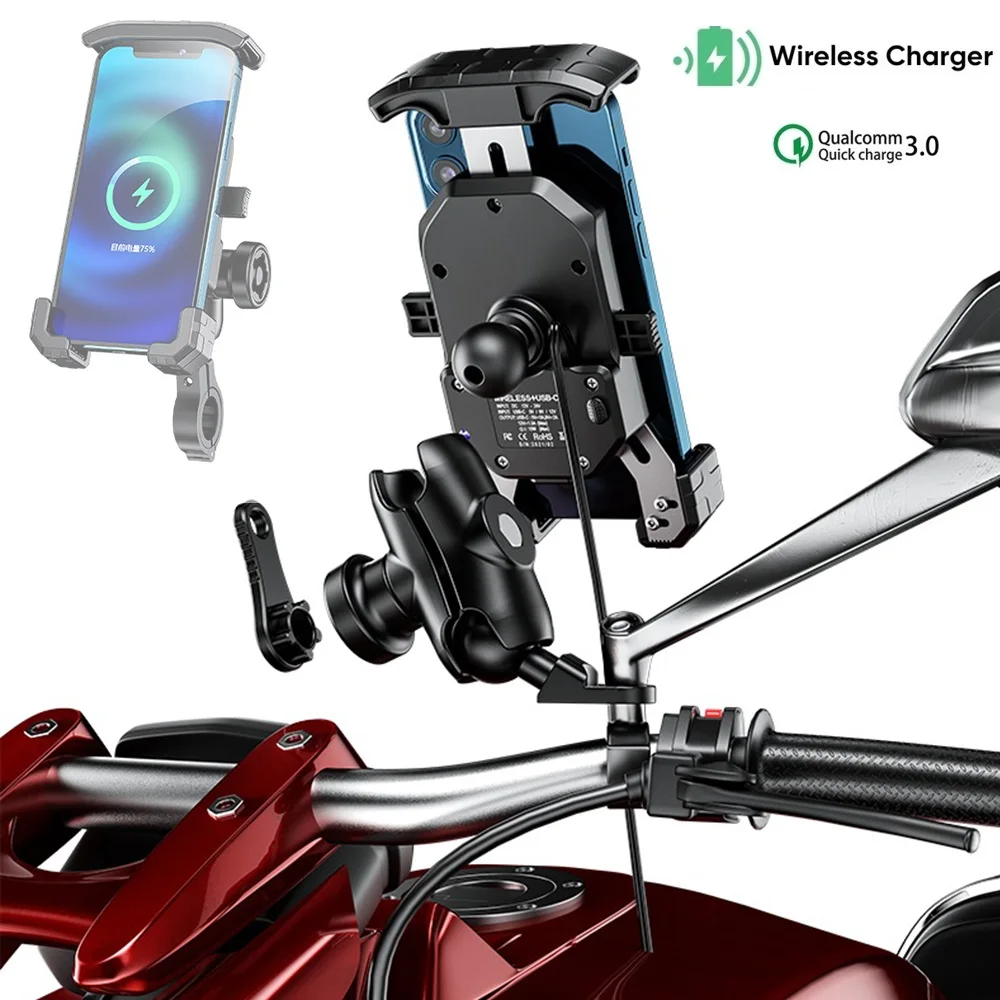 

15W Motorcycle Phone Holder Moto Waterproof Stand Wireless Charging QC3.0 USB PD Fast Charger Support Motorbike Cellphone Mount