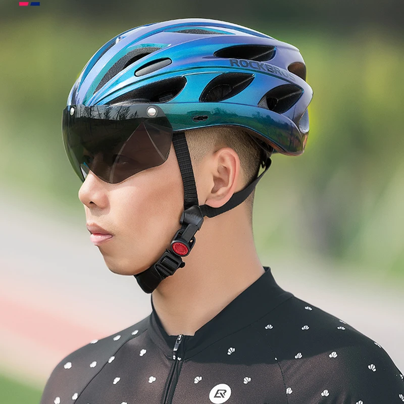 ROCKBROS Bicycle Helmet EPS Integrally-molded Cycling Safety Helmet Breathable MTB Road Goggles Lens Visor Brim Bike Helmet