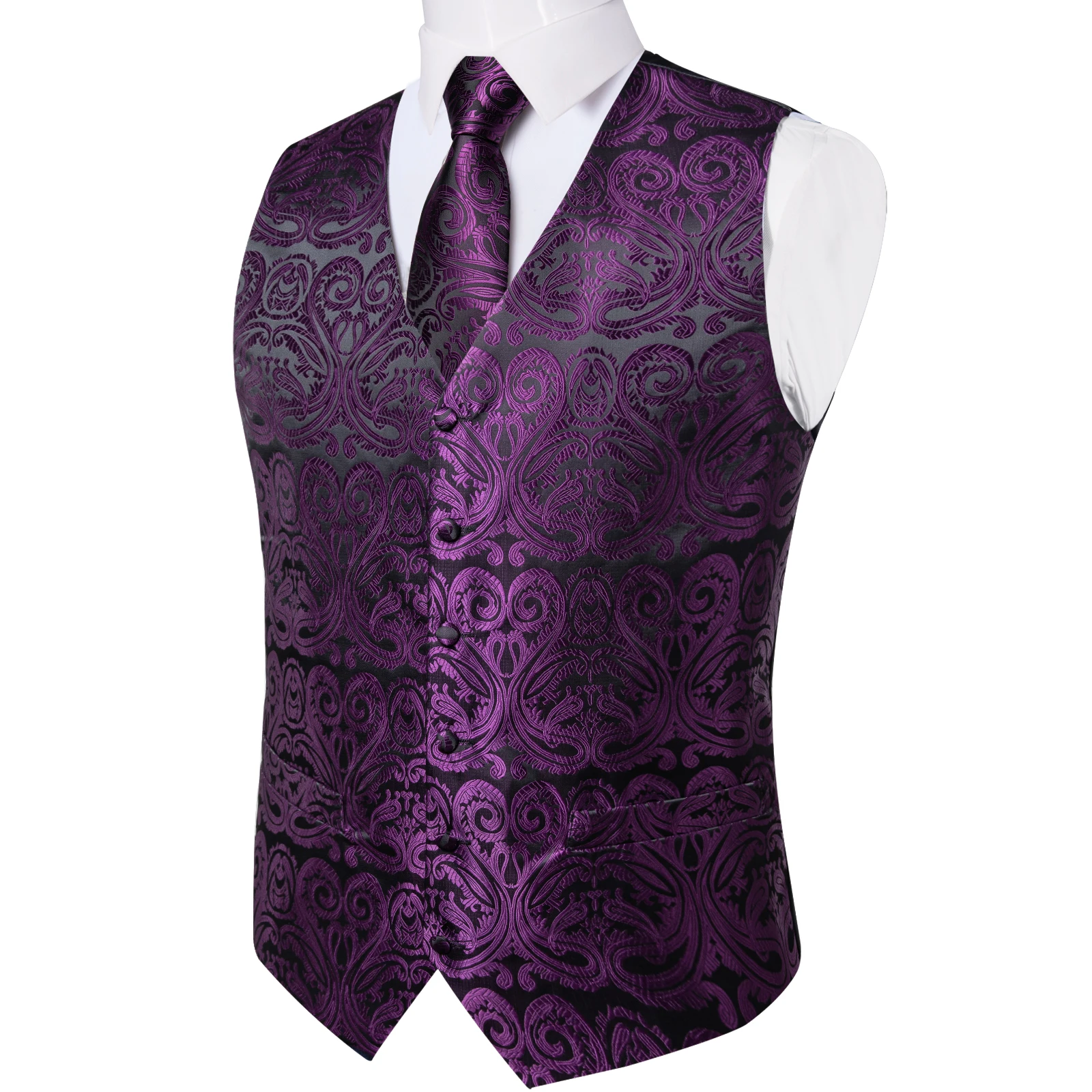 Luxus kleid weiß Paisley Hochzeits weste für Mann Anzug Mode Männer Business Smoking Weste Westen Anzug Krawatte Set Chaleco Hombre – Detail 14