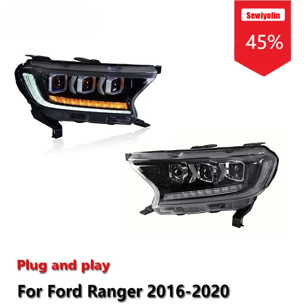 

Автомобильные светодиодные фары Sewiyolin в сборе для Ford Ranger 2016-2020, противотуманные фары DRL, стоп-сигнал поворота, Plug and Play