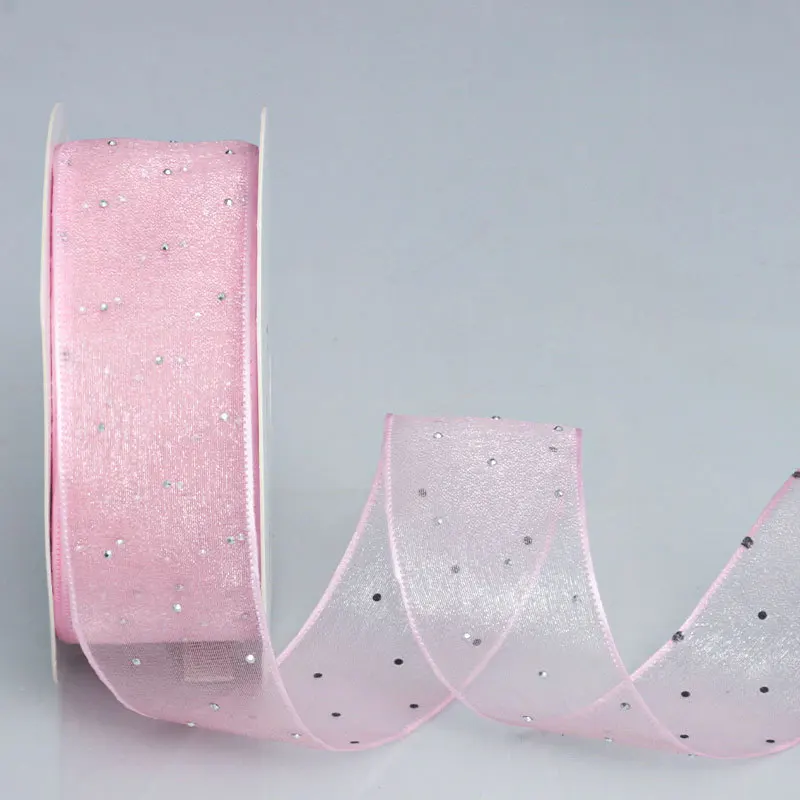 Hot Drilling Yarn Ribbon 4cm Wide Silver Dots Organza Gauze Ribbon Ribbon 10 Yards For Party Decoration Gift Wrapping Wedding