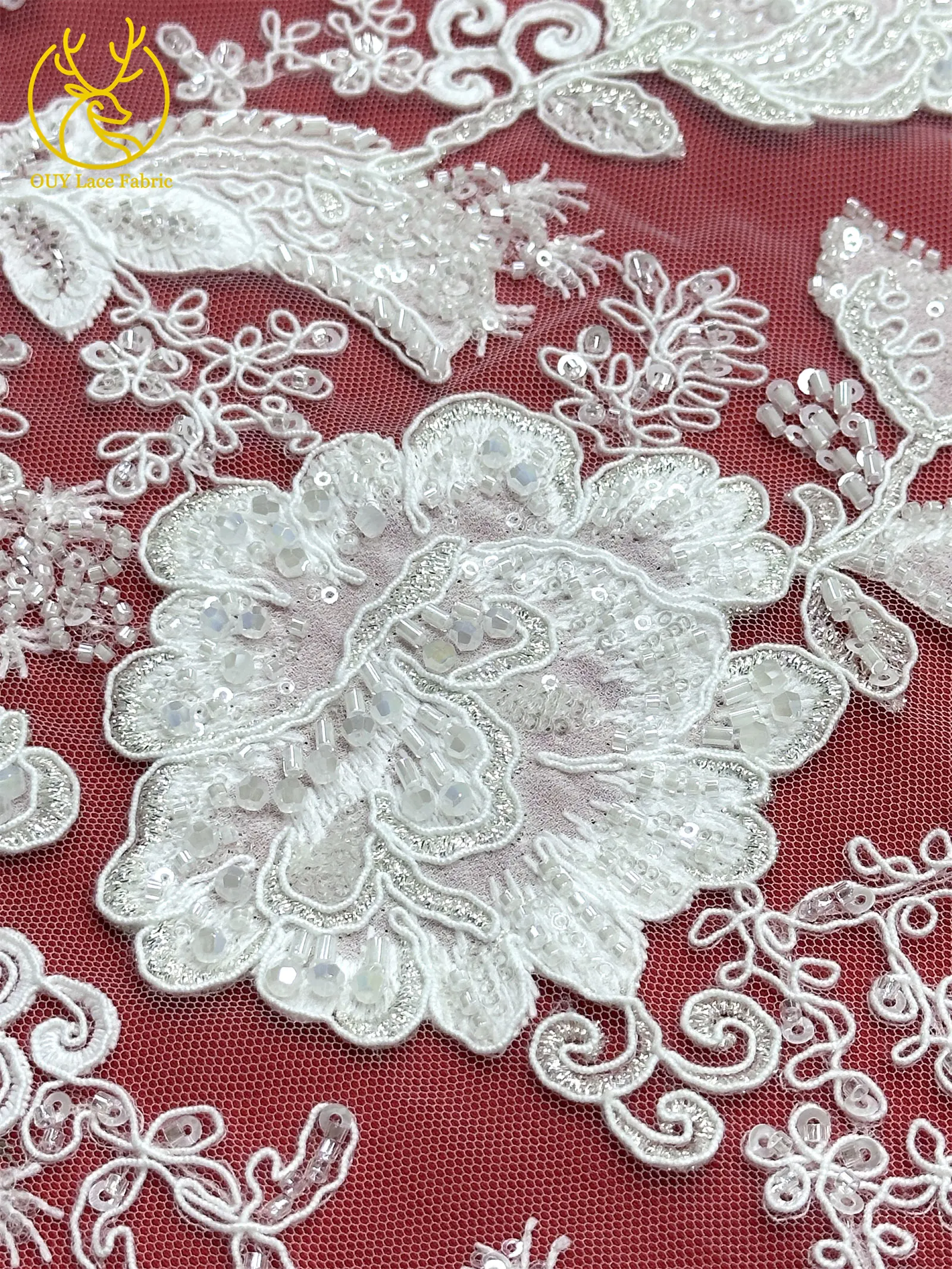Luxuriöser nigerianischer handgefertigter bestickter Perlen-Spitzenstoff, 5 Yards, französischer Pailletten-Tüll-Spitzenstoff für Partykleider, DIY-Nähen – Detail 13