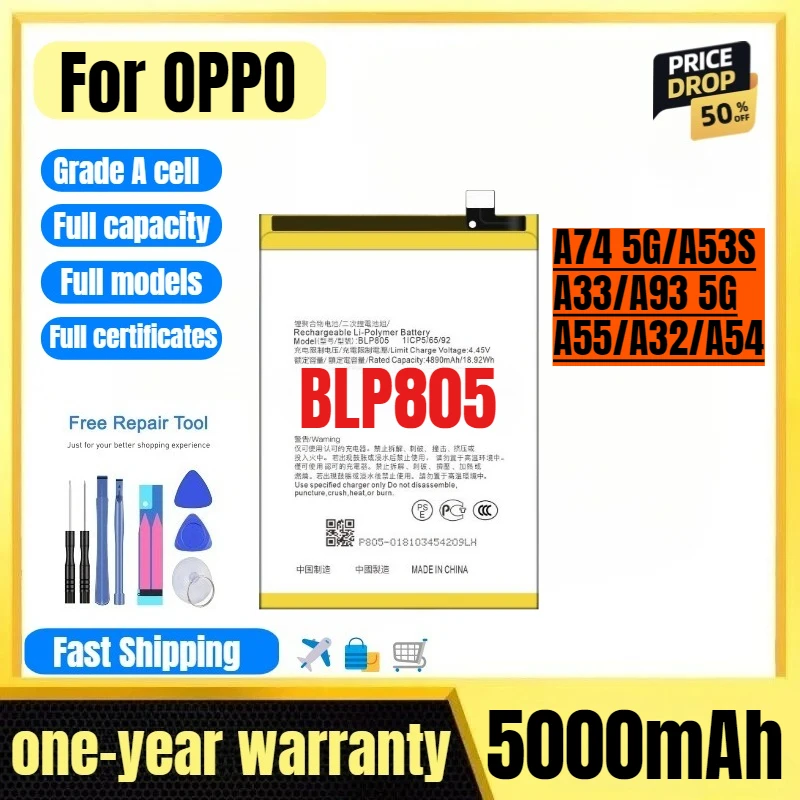 

BLP805 for OPPO A74 5G/A53S/A33/A93 5G/A55/A32/A54 Phone Battery High Quality High Capacity Replacement Bateria Grade A Cell