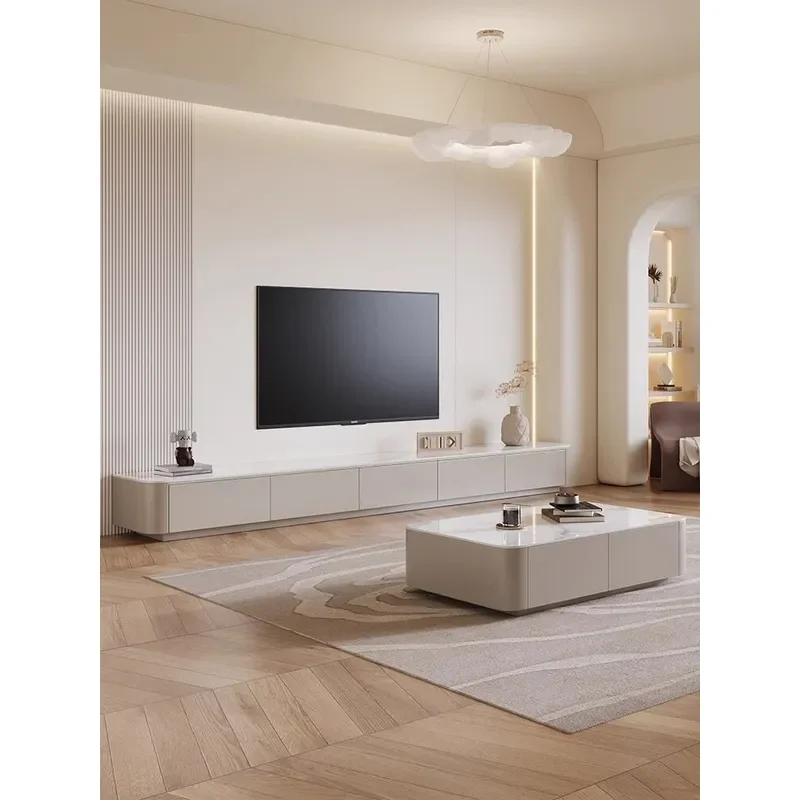 Modern Simple Rock Slab TV Cabinet Floor to Ceiling Coffee Table Combination for Living Room Small Apartment 2024 New