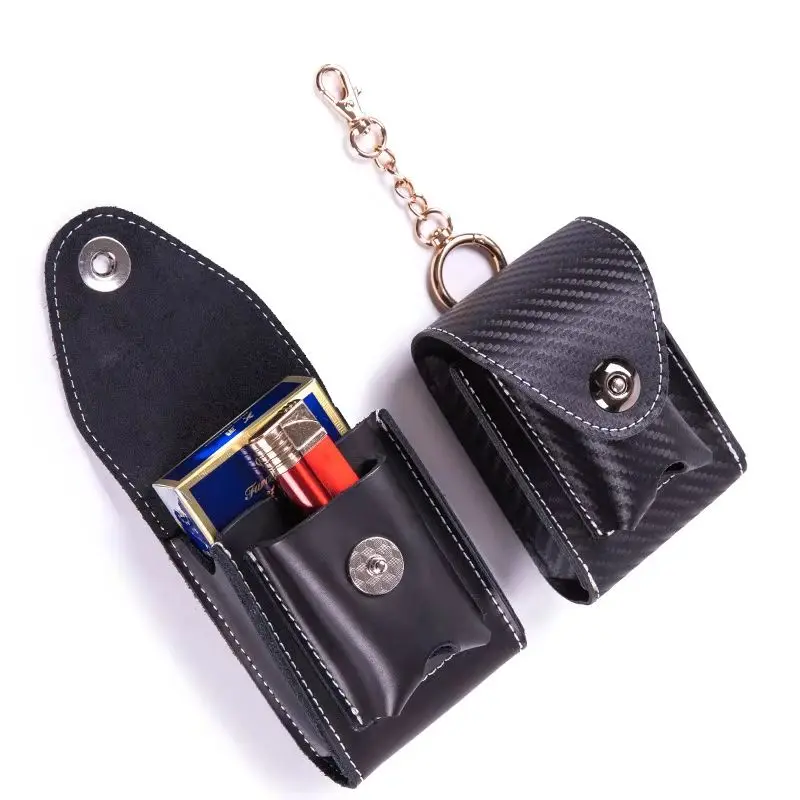 Genuine Leather Cigarette Case Bag Lighter Holder 2-in-1 Vintage Men's Outdoor Belt Small Waist Pack Lighter Bag