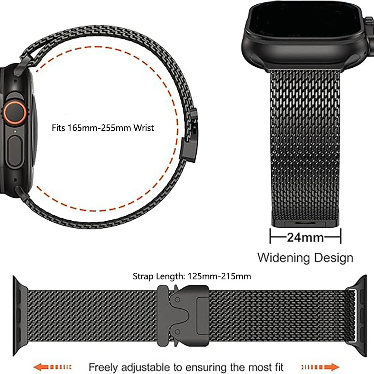 Pure Titanium Band for Apple Watch Ultra 2 49mm Series 10 9 8 7 6 5 Titanium Milanese Loop for IWatch Secure Parachute Buckle