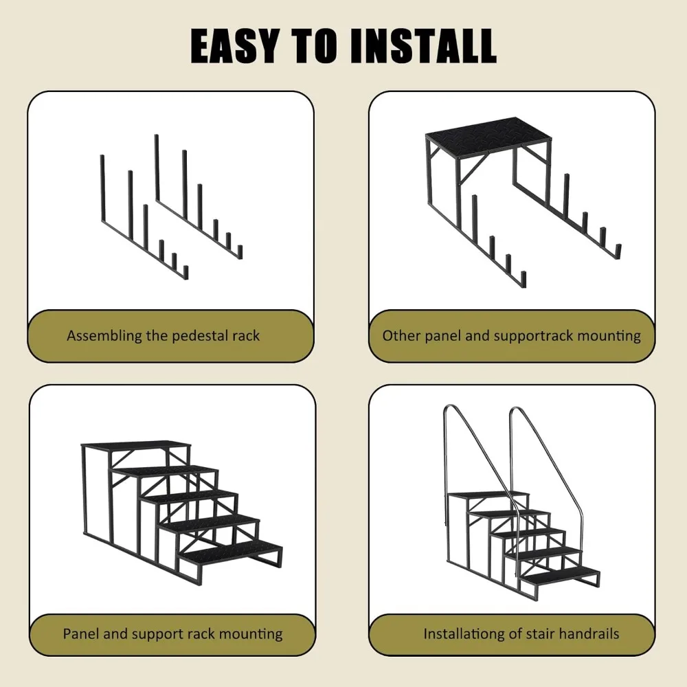 سلم حوض سباحة عالي التحمل فوق الأرض بسعة 660 رطل، ومقبض مقعد متدرج، وخطوات خارجية للوصول إلى RV والتخييم