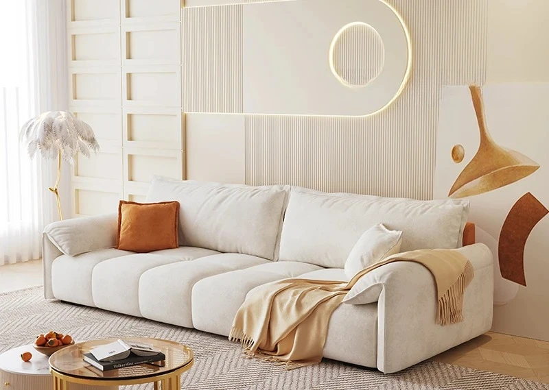Minimal cream style simple fabric sofa, Nordic creative straight row living room designer