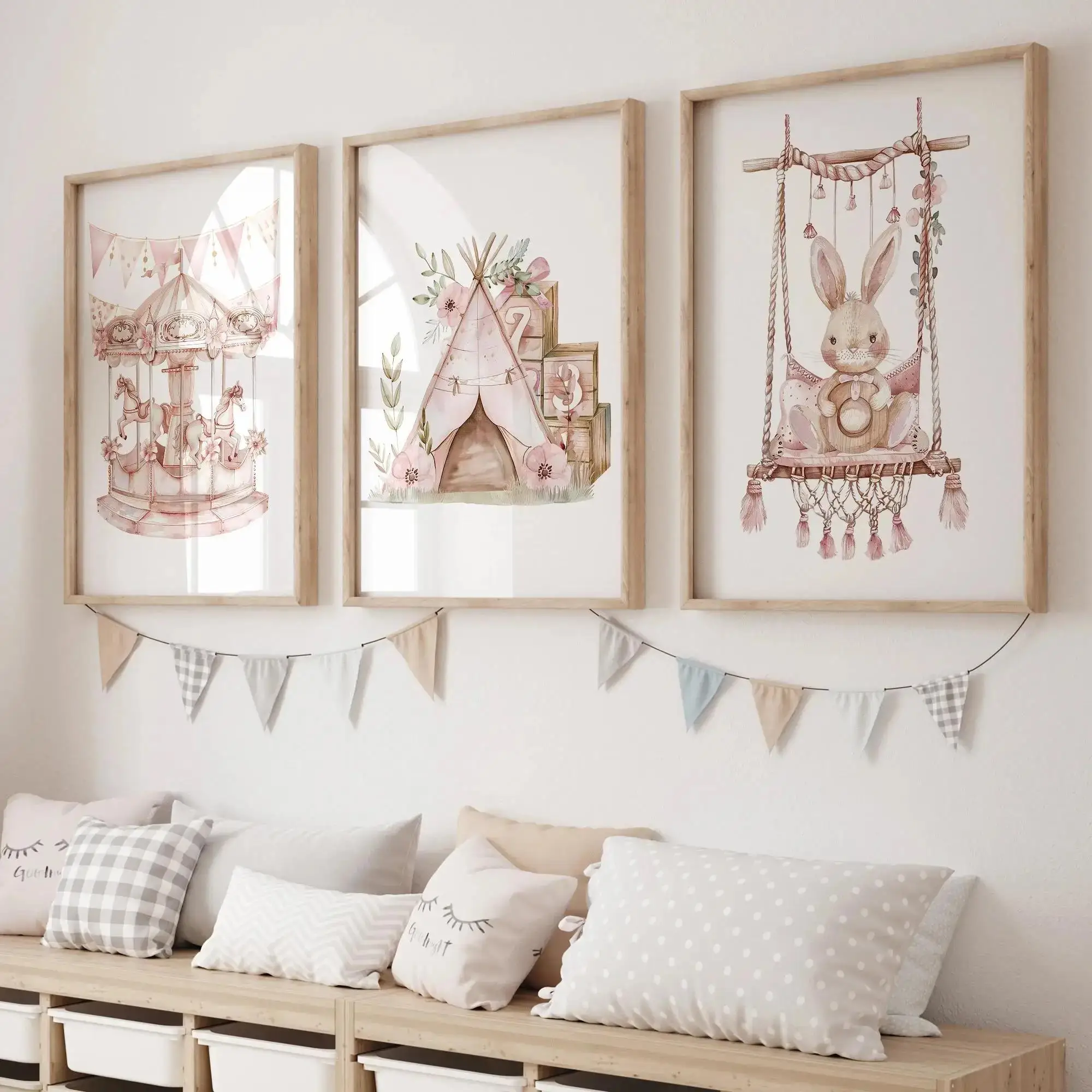 Rosa Traum Hase Karussell Zelt Schaukel Wand Kunstdrucke Leinwand Malerei Poster Bild Für Wohnzimmer Schlafzimmer Kinderzimmer Wohnkultur
