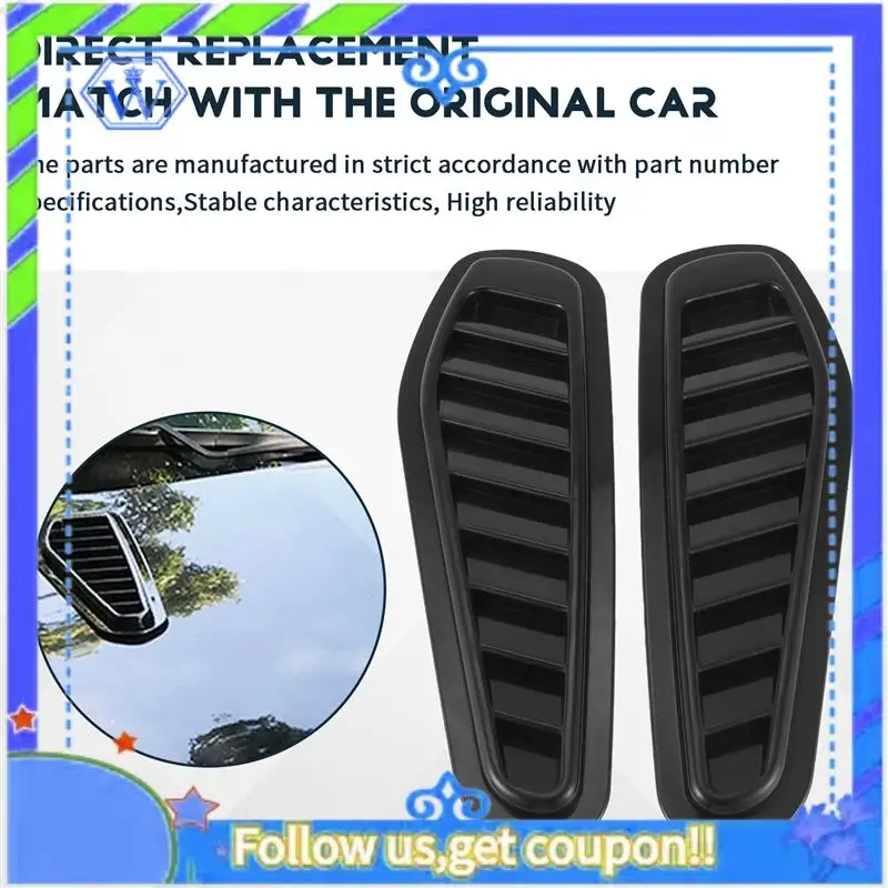 

M46K-2Pcs Car Simulation Shark Air Vent Universal Glossy Black Sport Racing Air Flow Vent Bonnet Hood Scoop Cover Trim