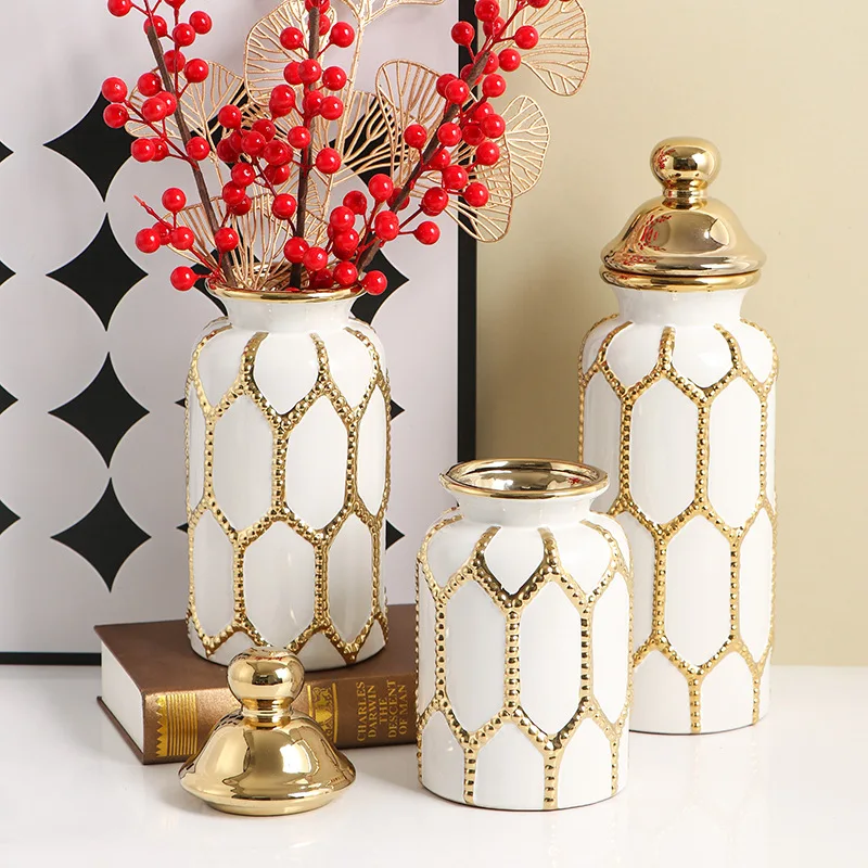 Ceramic General Jar Ornaments Vase Living Room European Gold Luxury Flower Arrangement Home Large Soft Decoration Crafts