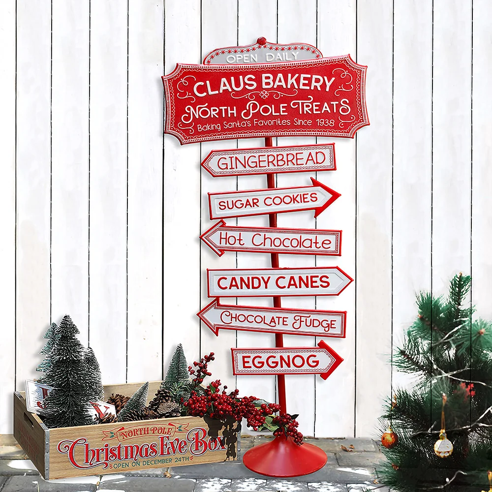 Christmas North Pole Winter Party Sign Metal Christmas Xmas Standing Signs Holiday Decor Signs