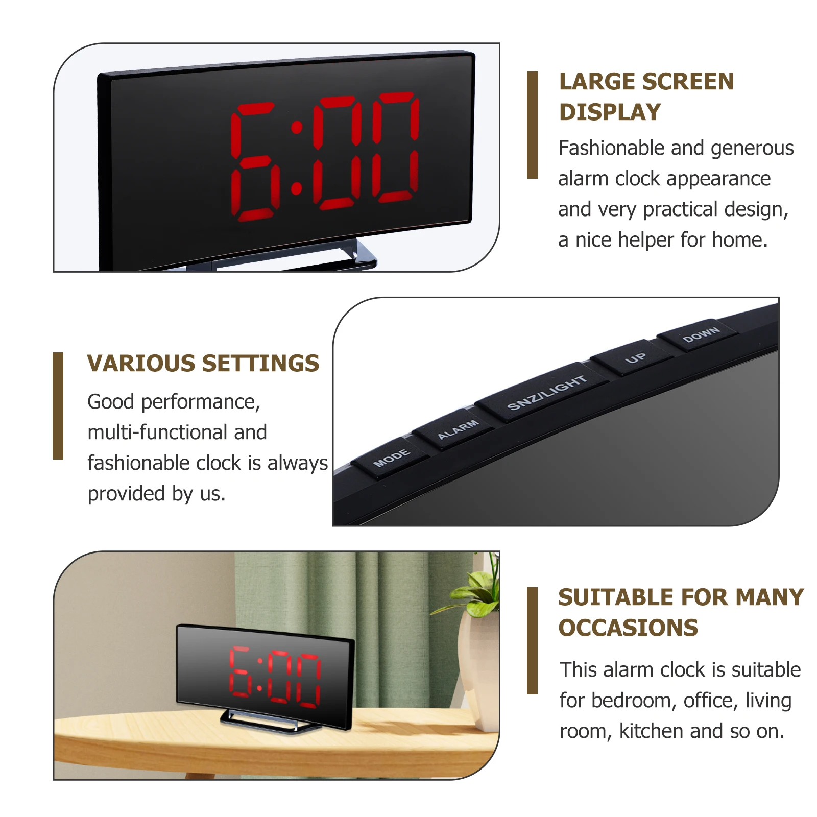 

1 Set Desktop Electric Alarm Mirror Digital Led Display Clock For Bedroom Office Home Decor Compact Light Portable Modern Clock