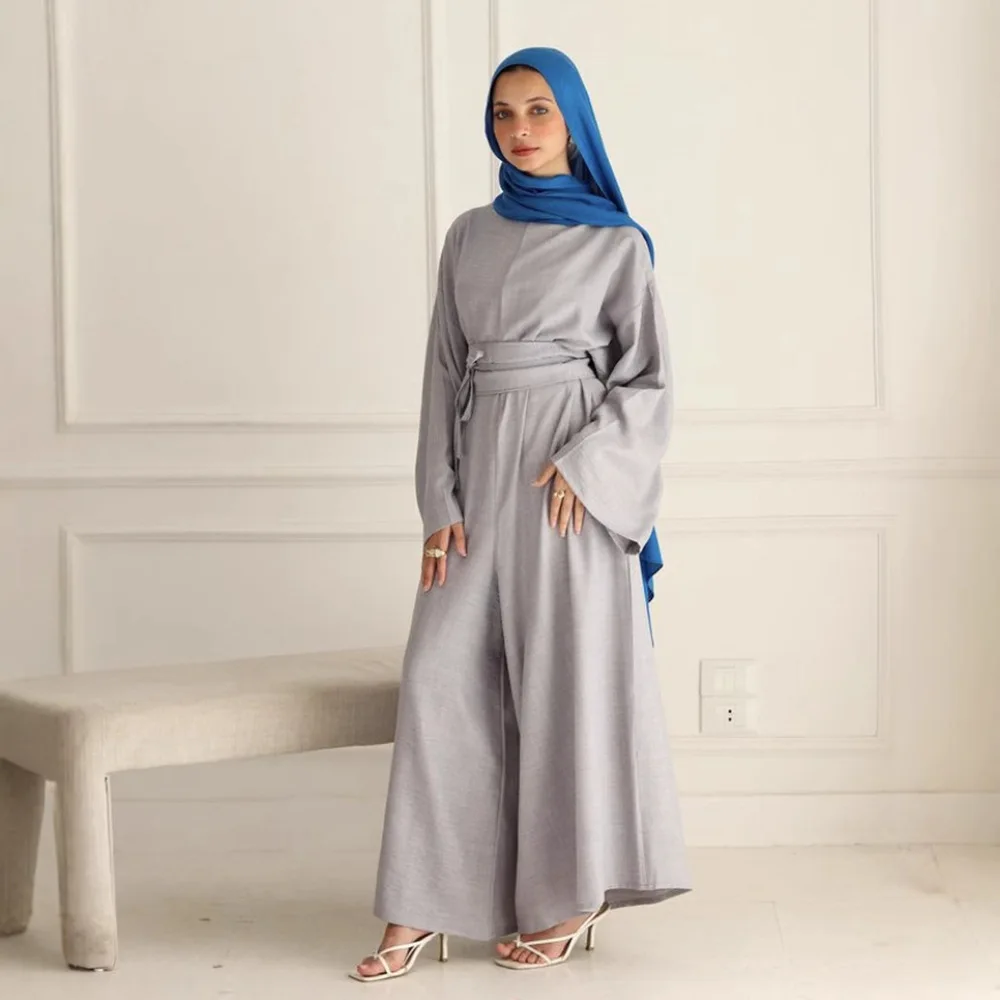 Eid Ramadan Muslim Rompers Muslim Women Dubai Turkey Abaya Jumpsuit Wide Leg Pants Kaftan Islamic Clothing Overalls Modest Robe