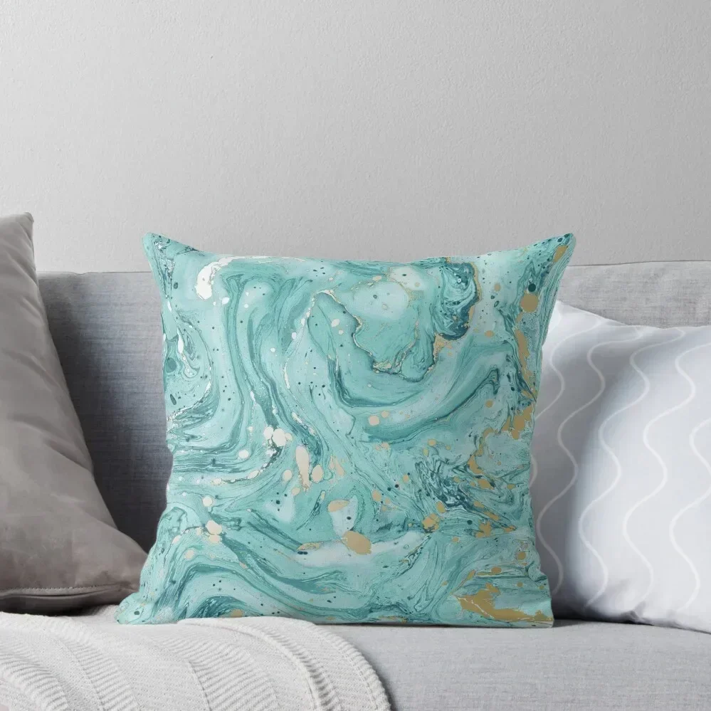 

Marble Design - Gold Effect - Turquoise Blue, Teal Marbling Throw Pillow Cushions Pillowcase Cushion pillow