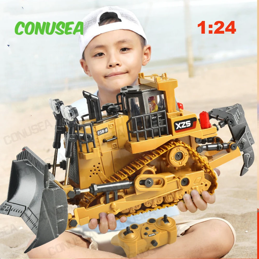 1:24 Rc Truck 9CH Bulldozer crawler 2.4G Remote Control Car Excavator Alloy Bucket 9 Channel Engineering Vehicle Toy for Boy Kid