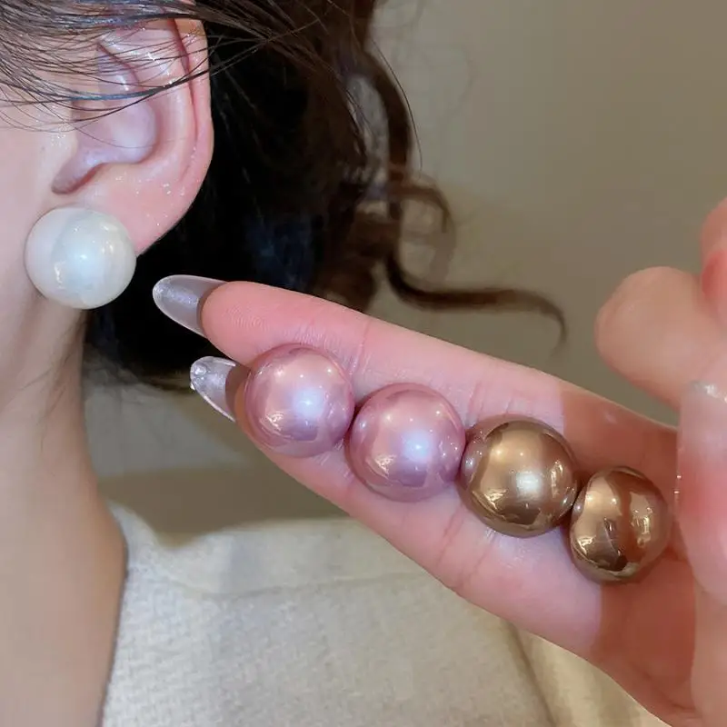 4 Pairs Lightweight Imitation Pearl Earrings Bundle Different Sizes Waterproof Jewelry for Women Beach Vacation Wear