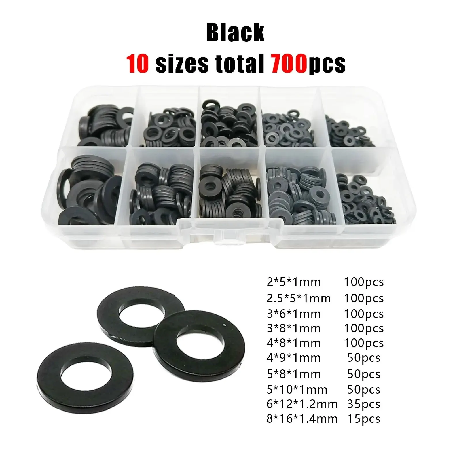 1150/700/500pcs Plastic Nylon Flat Washer Plain Spacer Insulation Gasket Ring Mix M2 M2.5 M3 M4 M5 M6 M8 Assortment Kit Set Box