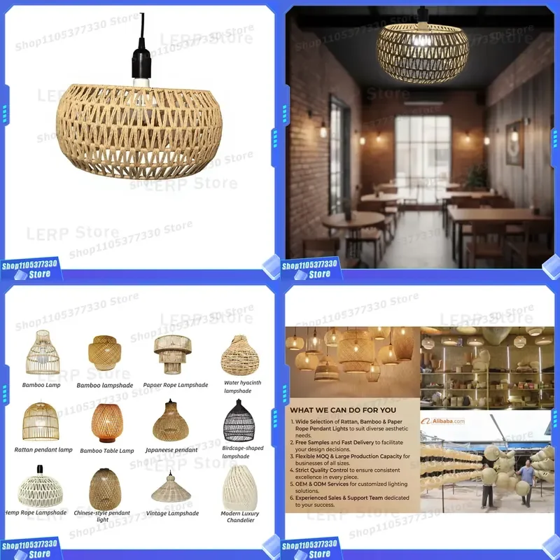 Modern Japanese Style Paper Rope Chandelier Natural Retro Art LED Light Adjustable Height Medium Oval Fixture for Bedroom