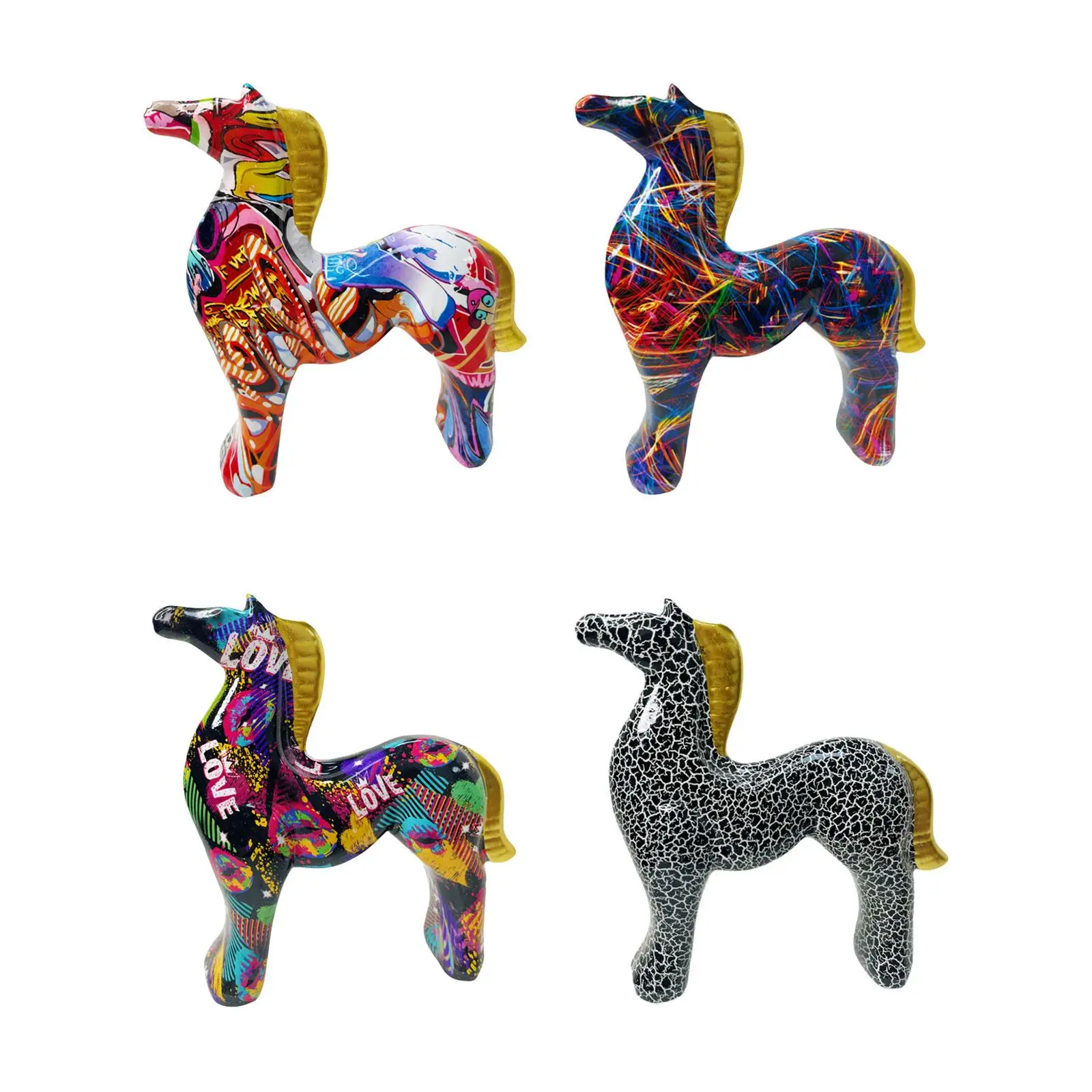 Resin Figurine Desktop Fengshui Ornament Abstract Animal Sculpture Horse Statue for Fireplace Farmhouse Bookshelf Birthday Party