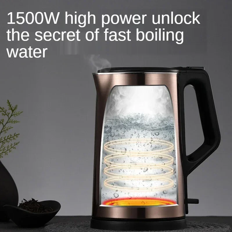 Electric Kettle Double-layer Anti Scalding 304 Stainless Steel Seamless All Steel Intelligent Power Off 1.7L