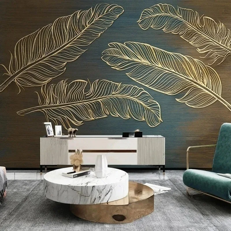 Custom Nordic Style 3D Textured Feather Pattern Wall Mural Wallpaper for TV Sofa Background Living Room Decor Personalized Print