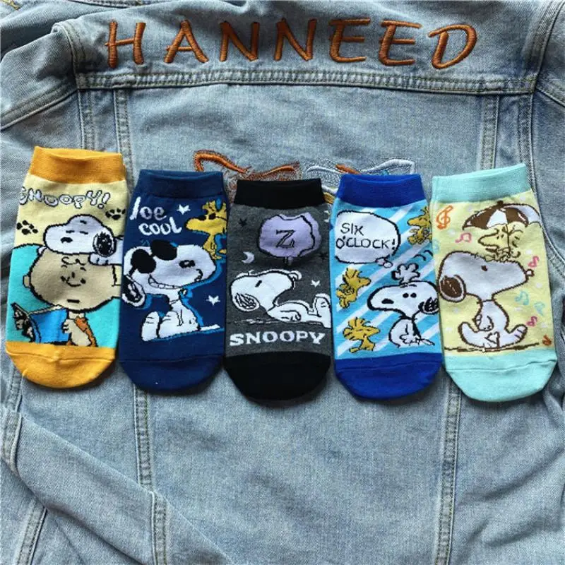 5Pcs New Kawaii Cute Snoopy Socks Trendy Personality Short Tube Socks Shallow Mouth Thin Style Cartoon Cute Girl Birthday Gift