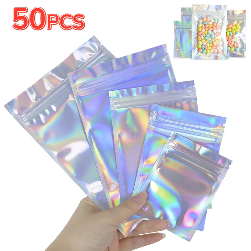 

10/30/50PCS Laser Translucent Packaging Bag Multifunction Laser Pouch Sealed Bags For Phone Makeup Food Storage Package