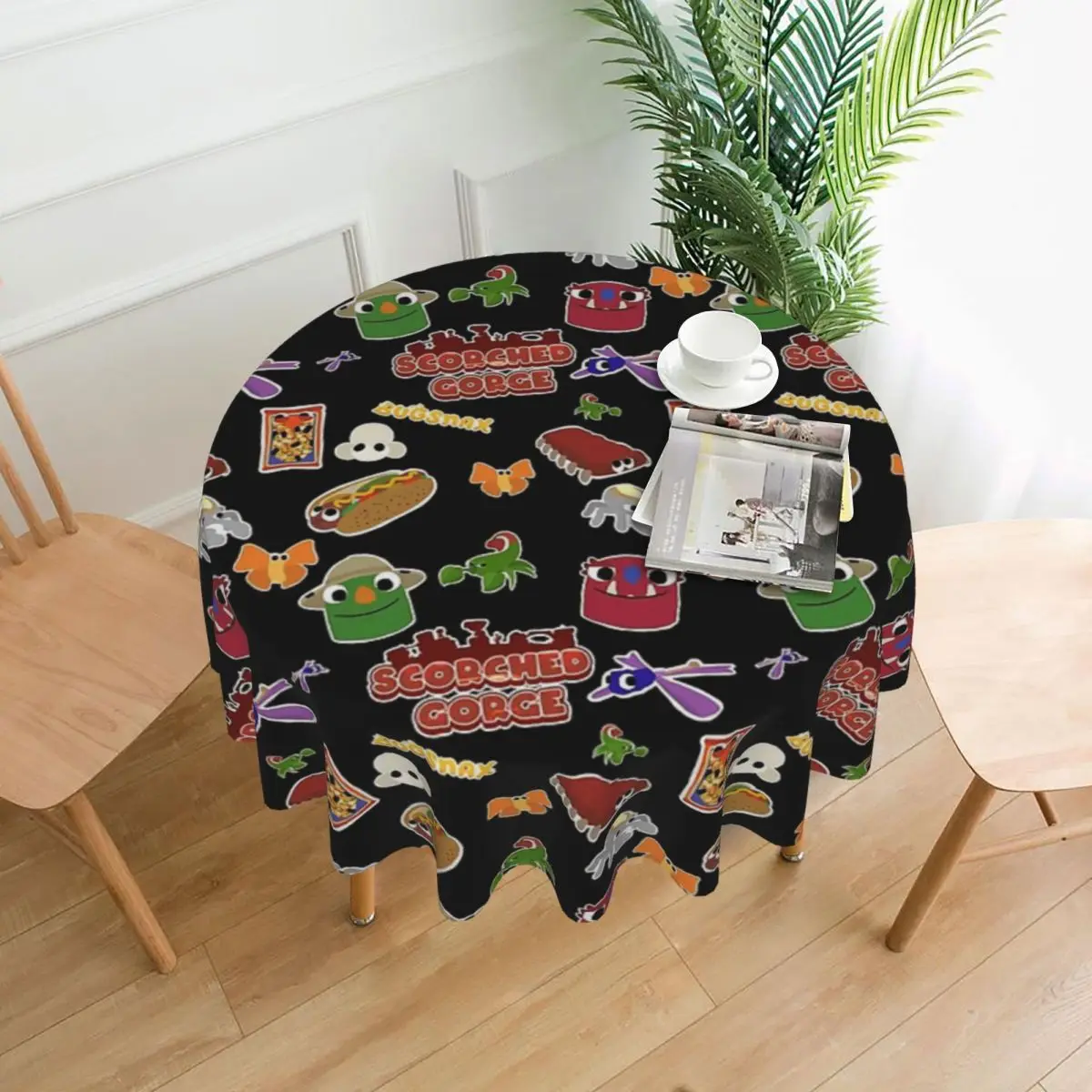 

Bugsnax Fan Art Scorched Gorge Waterproof Round Tablecloth Oilproof Table Cloth for Kitchen Events Dining Table Cover 60 inch