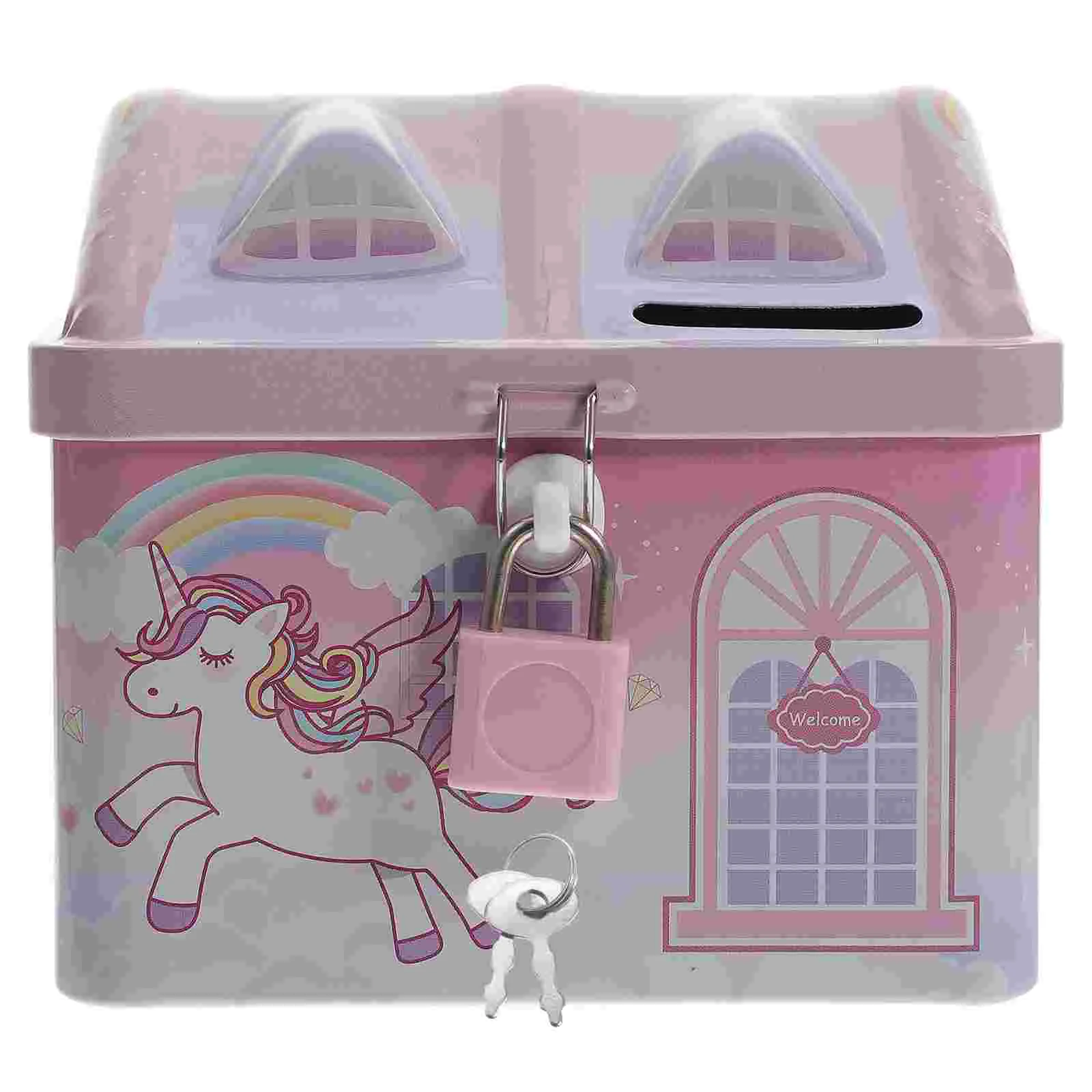 Unicorn Piggy Bank Household Girls Childrens Toys Tinplate Coin for Kids Boy Dining Table with Lock