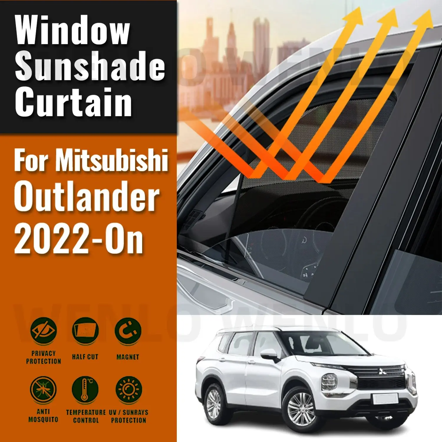 

For Mitsubishi Outlander 2022 2023 2024 Magnetic Car Sunshade Front Windshield Frame Curtain Rear Side Window Sun Shade Visor