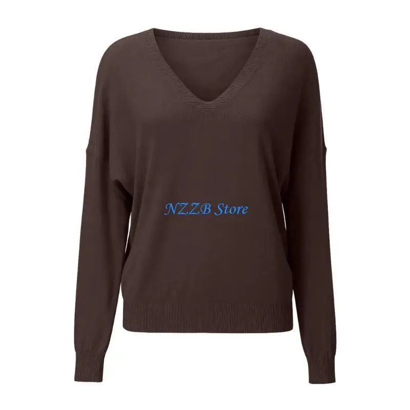 

T21F Autumn Women's Long-Sleeved V-Neck Casual Lightweight Knitted Pullover