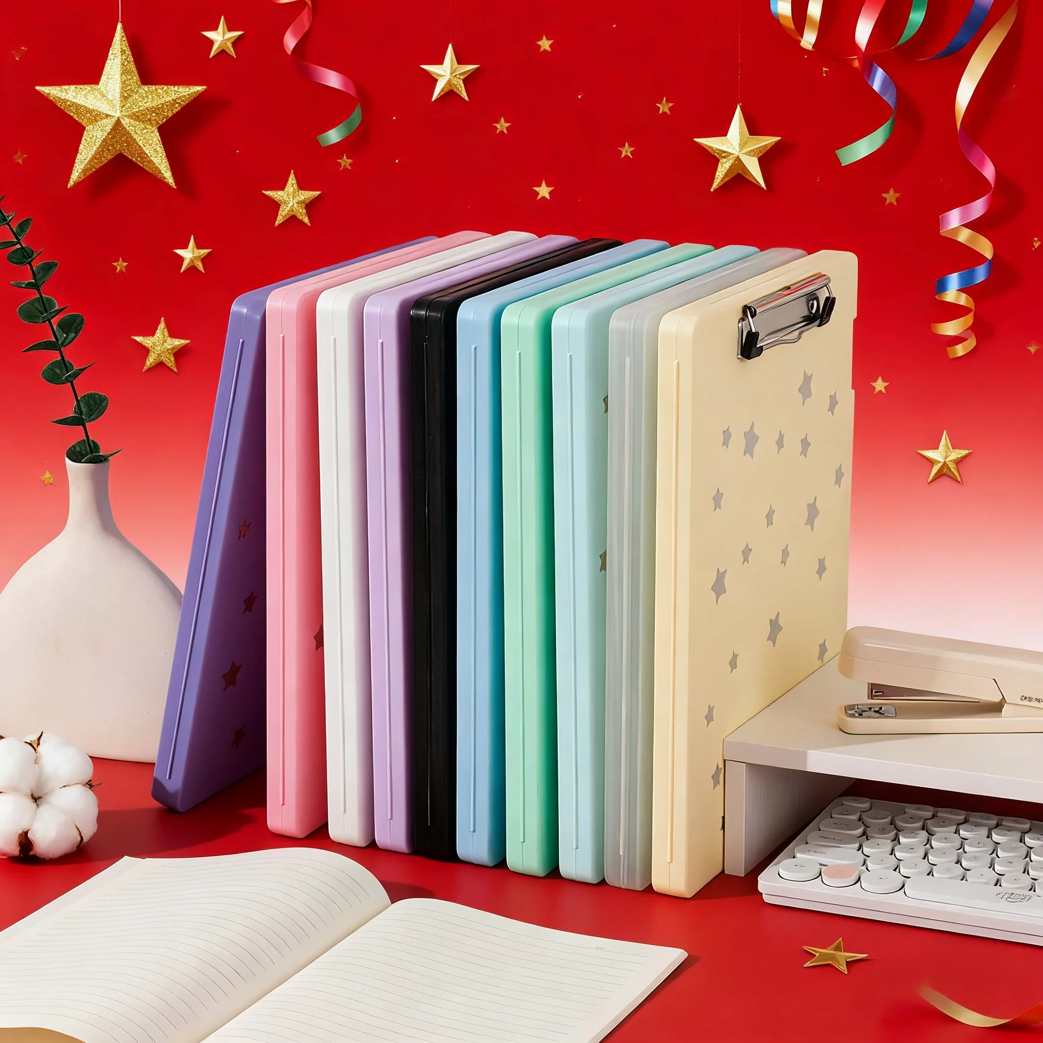 كتاب سطح المكتب صندوق تخزين شفاف منظم دفتر الكتابة منظم الملفات صندوق تخزين دفتر الكتابة * ملصقات نجوم مجانية